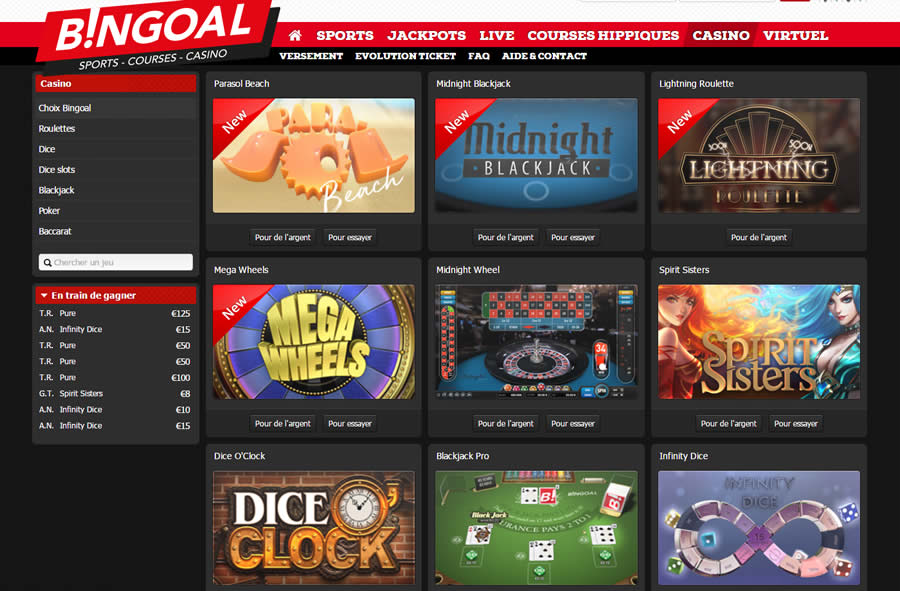 Bingoal.be - un casino belge avec plus de 100 jeux en argent réel sur Internet.